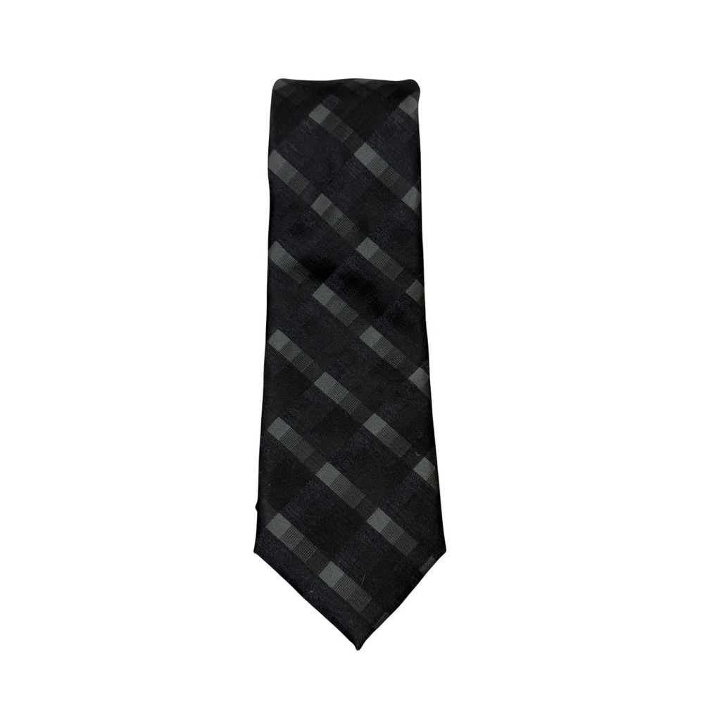 Bespoke New York Mens Black Grey Plaid Polyester Blend Dress Tie Classic Formal